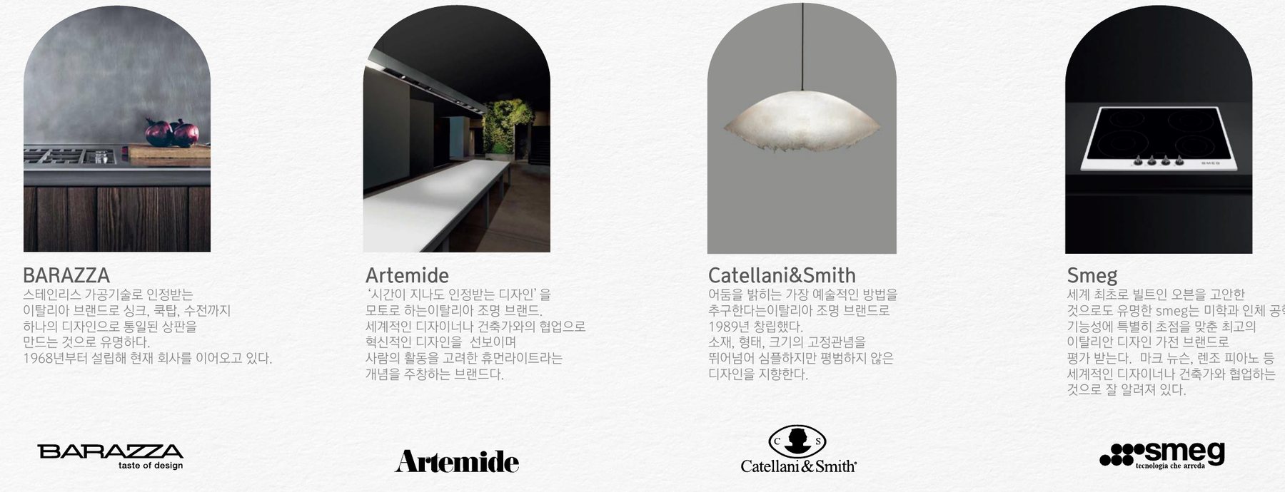 BARAZZA, Artemide, Catellani&Smith, Smeg 브랜드 소개